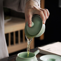 Service à thé Kung Fu trois pièces haut de gamme en porcelaine craquelée, avec bol couvert de style Tianqing Ru, pour la préparation du thé et bol à thé Gaiwan