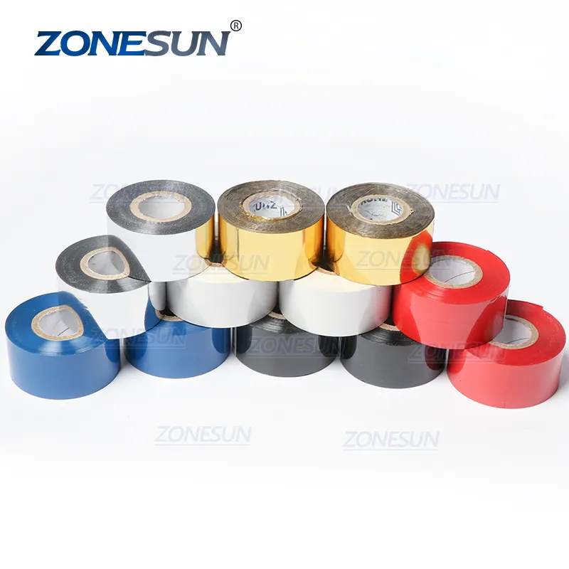 ZONESUN Date Code Thermal Ribbon of Ribbon Printing Machine Printer Accessory Ribbon for Plastic Paper 30*100m Black White Red