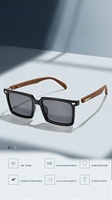 Lunettes de soleil carrées élégantes à monture intégrale, design flatteur pour grands visages, branches en TR motif bois, polarisées, protection UV, confortables