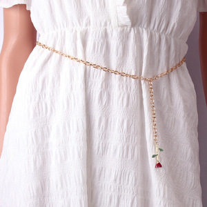 Chaîne de taille en alliage de zinc pour femme, motif rose, design végétal, accessoire de tous les jours, ceinture simple - Product Image 1