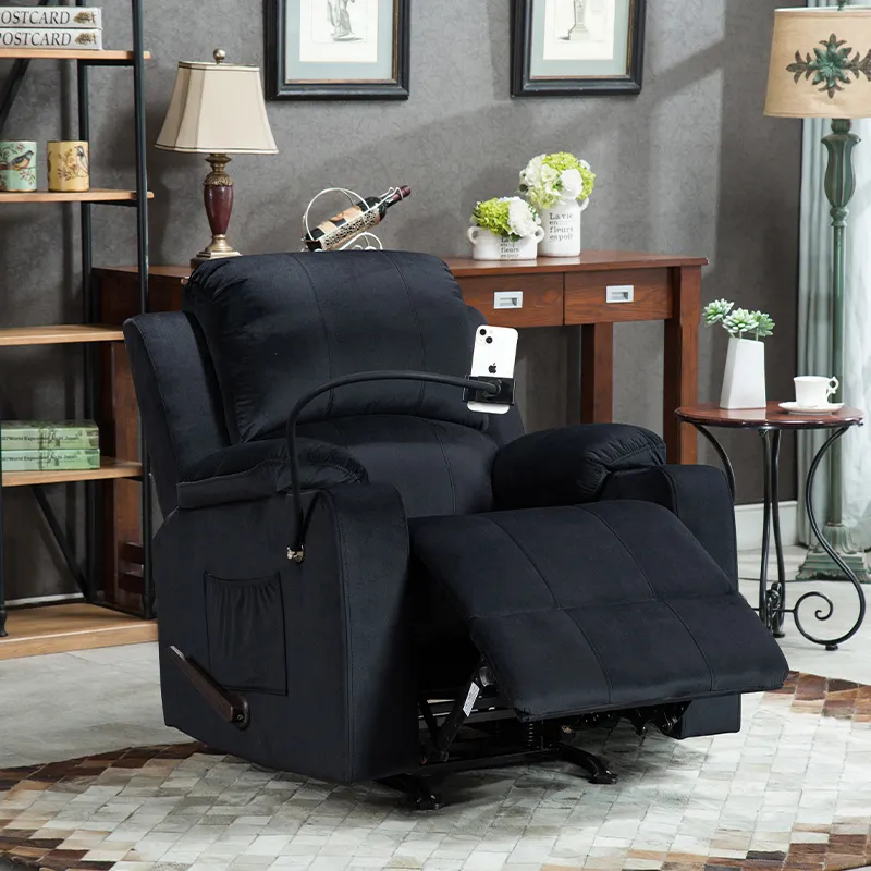 Wuye Hot Sale Factory Price Relax Electric Powered Heated Massage Velvet Microfiber Fabric Recliner Chair