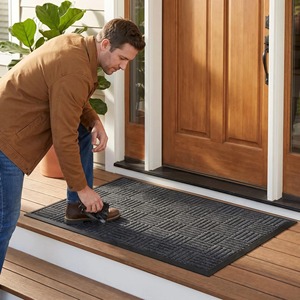 Japanese Korean Style Striped Rectangular Polypropylene Door Mat Black Brown Burgundy Pattern Home Entryway Spot Clean - Product Image 2