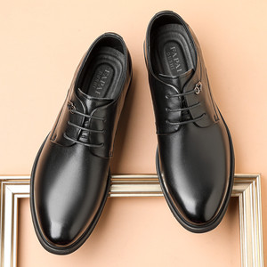 Chaussures habillées en cuir pour hommes, noires, en cuir de vache véritable, à lacets, formelles, pour affaires, mariage, Derby, grandes tailles, pour toutes les saisons - Product Image 1