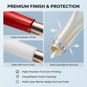 Tubo Cosmético Suave de Alta Gama de 25g Rojo y Blanco con Punta de Boquilla Larga |   Envase de Crema para Ojos con Tapa Dorada Brillante para Suero - Product Image 5
