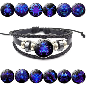 Douze Zodiac Couple Bracelet Verre Cross-border Multi-couche Perle Lumineux Punk Vache En Cuir Ciel Étoilé Bracelet - Product Image 1