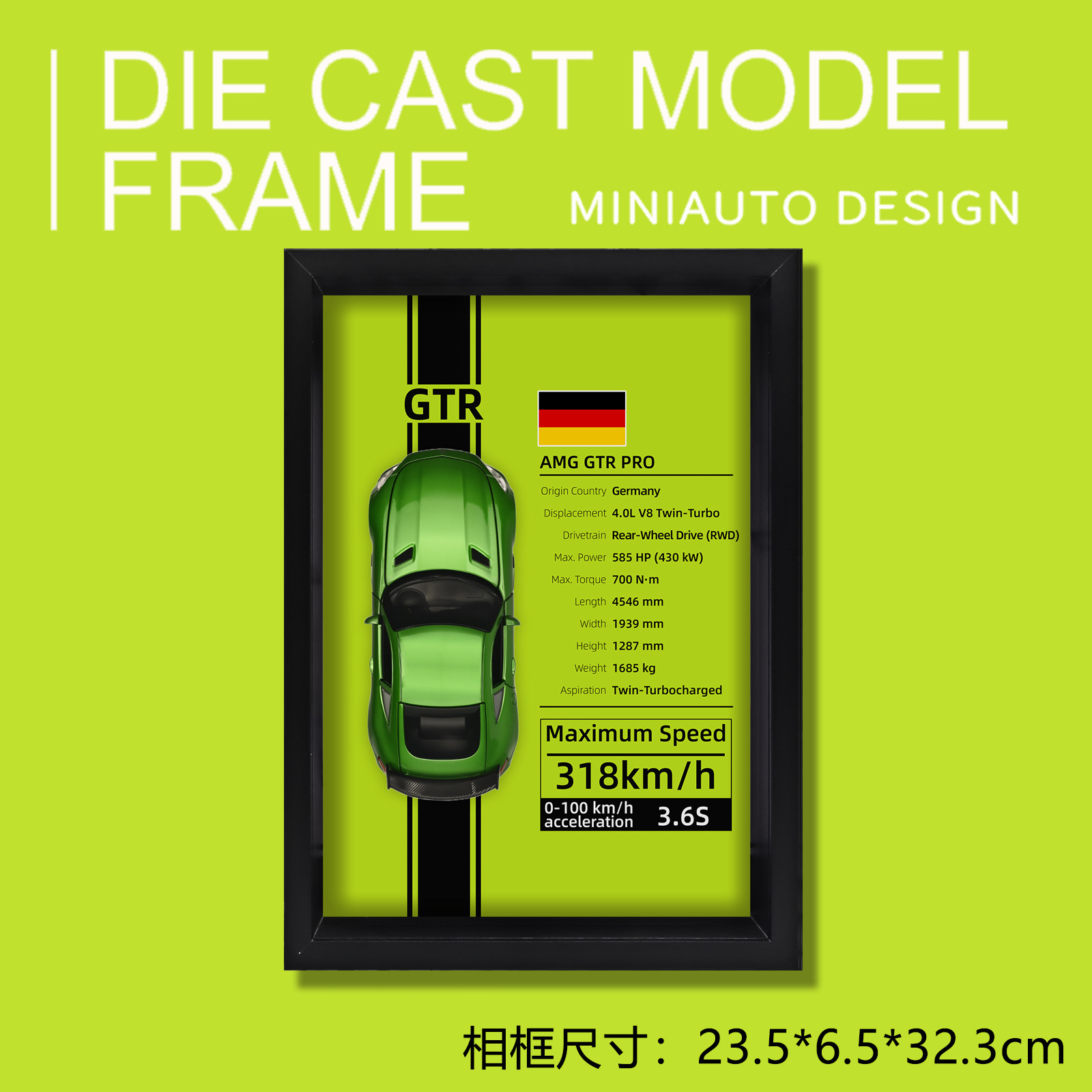 Coche Modelo Big Benz Gtr Escala 1:32 - Caja - Verde