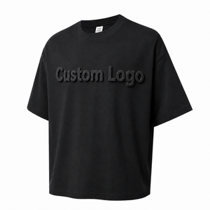 Custom Men's <b>3D</b> <b>Embossed</b> Front Logo 100% Cotton Cropped Boxy Fit Short Sleeve Heavyweight High Quality T-<b>Shirt</b> - Product Image 1