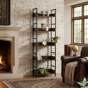 Storage <strong>Shelf</strong> Bamboo <strong>Rustic</strong> Natural Style Living Room 5 Tier Ladder Display Rack With Side Hangers for Daily Ornaments Books - Product Image 4