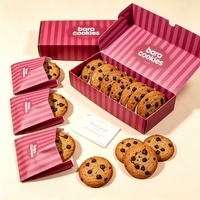 Caja de Galletas con Rayas Rosas y Logotipo Personalizado, Caja de Embalaje para Galletas con Chispas de Chocolate de Grado Alimenticio, Bolsas de Papel para Regalo de Galletas