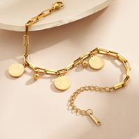 Bracelet à breloques circulaires classiques plaqué or avec pendentif rond vintage, idéal pour les femmes, à porter au quotidien TGSL5805