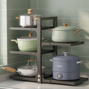 Four Tier Metal Pot Rack Storage Holder Minimalist Kitchen <b>Standing</b> Type Heavy Duty Non Folding Rack for Pots and <b>Pans</b> - Product Image 3