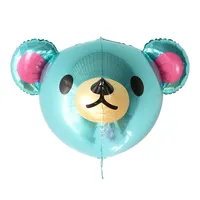Globos inflables de helio 4D para decoración de fiestas, globo de cabeza de oso Mylar azul sólido 3D