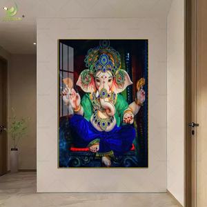 Peinture décorative indienne, tableau suspendu Bouddha, tête d'éléphant, richesse et prospérité, peinture murale en diamant de cristal, tableau suspendu pour couloir - Product Image 4