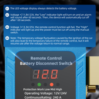 Interrupteur de déconnexion de batterie à distance 240A 12V avec affichage de tension LED, coupure automatique de l'alimentation, antivol pour voiture, camion, bateau