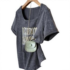 Camiseta de Verano para Mujer, Talla Grande, Informal, Transpirable, Ajustada, Holgada, Cuello Cuadrado, Manga Corta, Spandex/Poliéster, Antiencogimiento - Product Image 4