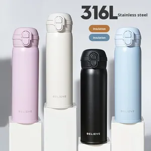 Solid Color Flip Lid Car Stainless Steel Vacuum Insulated Water <b>Cup</b> Travel Portable 2 Way Straw <b>Cup</b> 500ml Car <b>Cup</b> - Product Image 3