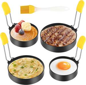 Offre Spéciale : Moule à œufs en acier inoxydable avec poignée en silicone, lot de 2 moules ronds pour petit-déjeuner, outil de cuisson domestique - Product Image 1