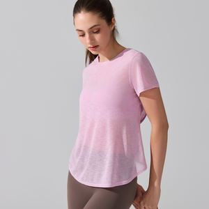 <span class=keywords><strong>T</strong></span>-shirt de yoga transfrontalier pour femme à manches courtes, léger, respirant, extensible dans les quatre sens, séchage rapide, dos ajouré, pour la danse - Product Image 4