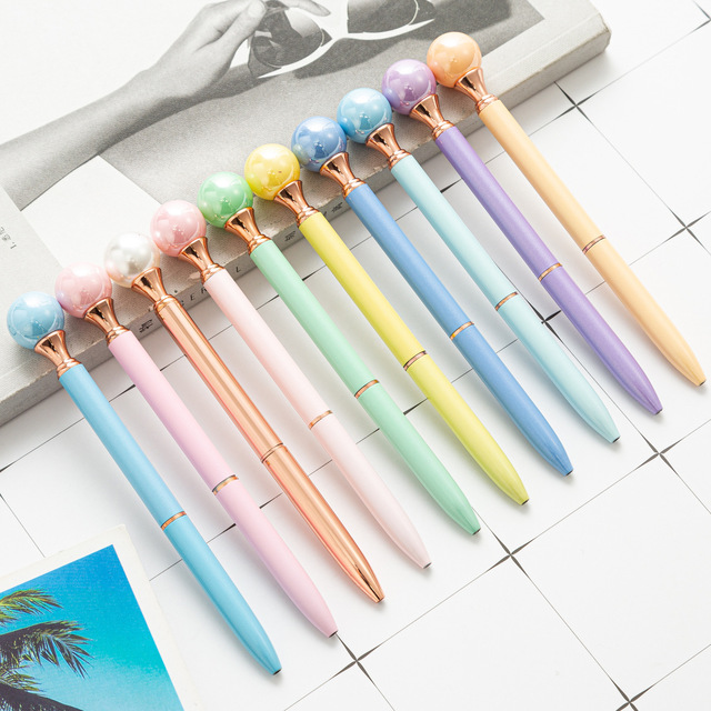 Instagram Style Spinning Pearl Metal Ballpoint Pen Business Gift Advertising Pen Pink Pearl Pen