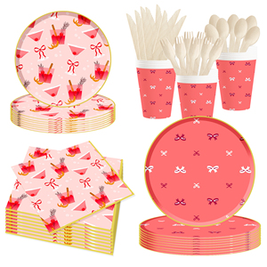 Platos de Fiesta Rojos con Lazo DAMAI, Vajilla Desechable con Lazo para Fiestas, Platos de Papel y Servilletas para Despedidas de Soltera, Bodas, Cumpleaños - Product Image 3