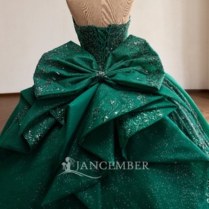 Rsm261029 Stunning Strapless Sweetheart Glitter Sequin Tulle Bow Ruffle Emerald Green <b>Ball</b> <b>Gown</b> Quinceanera Dress Jancember - Product Image 5