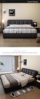 Lit de rangement relevable Ruisha, style minimaliste moderne, noir, avec cadre en bois massif et rembourrage en cuir, idéal pour les petits espaces