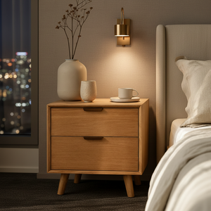 Mesita de Noche Contemporánea de Madera Maciza con Dos Cajones, Mesa de Noche Minimalista para Dormitorio, para Diseño Interior Moderno - Product Image 1