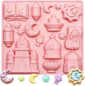 Moules en silicone <span class=keywords><strong>Eid</strong></span> <span class=keywords><strong>Mubarak</strong></span> à 17 cavités, thème Ramadan, avec motifs de mosquée, lune, étoile, Coran et lanterne, pour <span class=keywords><strong>chocolat</strong></span>, bonbons et gelée - Product Image 1