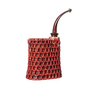 Muxiang Tobacco Pipe Bent Type Fragrant Photinia Wood Openwork Fish Scale Carving For Smoking Men Gift - Product Image 3