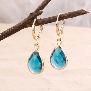 Boucles d'oreilles pendantes tendance plaquées or avec cristal bleu en forme de goutte de 3,5 cm, bijoux pour femme, cadeau de fête - Product Image 4
