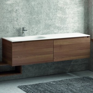 Mobile da Bagno Sospeso Kamalu SP-155C 155 cm Bianco con Lavabo in Solid Surface, Doppio Cassetto, Design Lussuoso Minimalista Rustico in MDF - Product Image 2