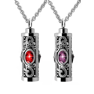 Vente en gros de pendentifs de crémation à cylindre collier de sublimation en pierre 12 couleurs d'anniversaire urne commémorative cendres pendentif zodiaque - Product Image 1