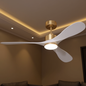 Ventilateur de plafond 52 pouces blanc et or avec lumière LED, 6 vitesses, télécommande, design minimaliste, moteur DC silencieux - Product Image 2