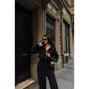 Ensemble de survêtement confortable en nylon coupe-vent Ottoman, noir, à capuche, pour le jogging hivernal, taille XL, avec détails imprimés à rayures latérales - Product Image 2