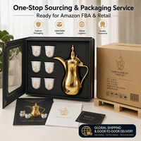 Ensemble de café arabe Dallah en acier inoxydable 7 pièces, couleur, matériau et logo personnalisables, avec tasses, idéal pour cadeau de mariage – Vente directe usine
