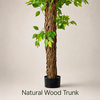 Ensemble de 2 arbres artificiels en ficus de 6,2 pieds de haut avec des troncs en bois véritable et des branches pliables - Décoration d'intérieur réaliste