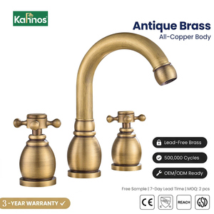 Grifo de lavabo de estilo europeo de 3 orificios, doble manija, mezclador de agua fría y caliente, montaje en cubierta, latón clásico vintage antiguo - Product Image 1