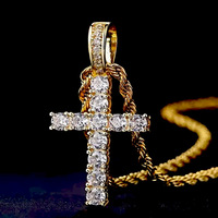 YYN Colgante de Cruz de Cobre Chapado en Oro y Plata con Circonita Cúbica, Joyería Hip Hop para Hombre