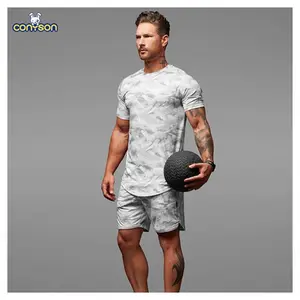 Conyson New Arrival Gym Clothing Workout Cotton Sports Short Shirt And Outfit Suit 2 Pieces Sportswear Fitness Men Set