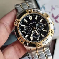 Valerius Jam Tangan Chronograph Kuarsa Pria 46Mm Dial Biru Bezel Berputar Bercahaya 5BAR Jam Tangan Olahraga Tahan Air