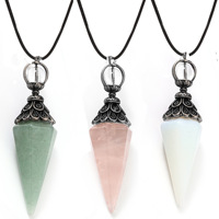 Collier Pendentif Pendule en Pierre Naturelle, Pointe de Cristal, Cône de Pierre Précieuse, Cordon Noir, Bijoux Vintage pour Femmes et Hommes, Vente en Gros