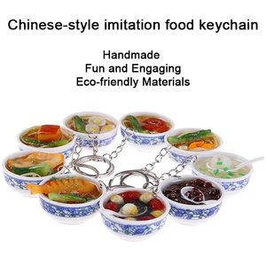 Porte-clés en PVC 3D, simulation d'aliments mignons et délicieux, porcelaine chinoise bleue et blanche, accessoires en forme de beignets et de nouilles, porte-clés en plastique - Product Image 4