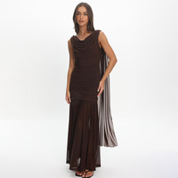 Robe longue femme col bénitier sans manches froncée taille basse avec ceinture cape, tenue de soirée sexy pour gala, personnalisable 2026