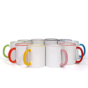 Tasse à café en céramique avec logo imprimé, couleur personnalisée, bord doré, 11oz, vierge, sublimation, avec poignée colorée - Product Image 5