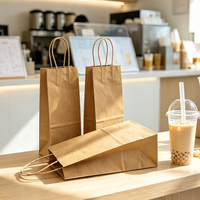 Sacs d'emballage en papier kraft écologiques à poignée pour gobelets simples ou doubles, pour cafés et thés au lait Boba à emporter