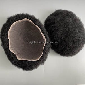 Peruca Masculina Afro de Cabelo Humano Cacheado Crespo com Sistema de Reposição Capilar em Renda 4mm Preto Jato Cabelo Remy Virgem - Peruca Masculina Toupee - Product Image 2