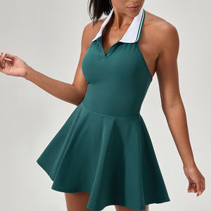 Großhandel Frauen Gym Fitness Neck holder Polo-Kragen mit Shorts <span class=keywords><strong>2</strong></span>-in-1 Sport Tennis Golft tragen einteiliges Rock kleid - Product Image 4