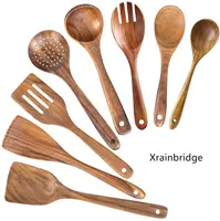 Xrainbridge 6 pcs/8 pcs כלי בישול עץ מטבח תשמיש סט טבעי בעבודת יד טיק עץ מרית כפות מזלג בישול כלי סט