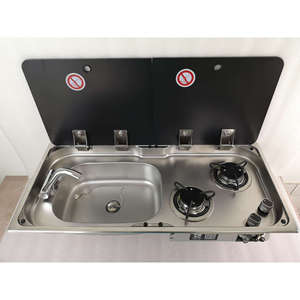 Estufa de Gas de Doble Quemador GR-904LD con Fregadero Integrado, Dos Cubiertas Separadas de Vidrio Templado, Accesorios Interiores de Acero Inoxidable para Autocaravanas/Yates - Product Image 4