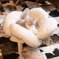 Lit pour chat rectangulaire moderne de luxe surélevé en tissu, coussin moelleux, canapé d'intérieur pour animaux de compagnie, fauteuil lounge surélevé pour chats